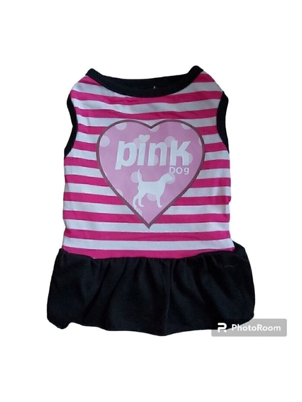 Nwot OllyPet Black/Pink Striped Dog Dress With Pink Heart - Size Small